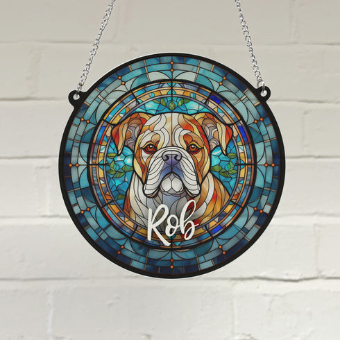 Bulldog Personalised Stained Glass Effect Suncatcher
